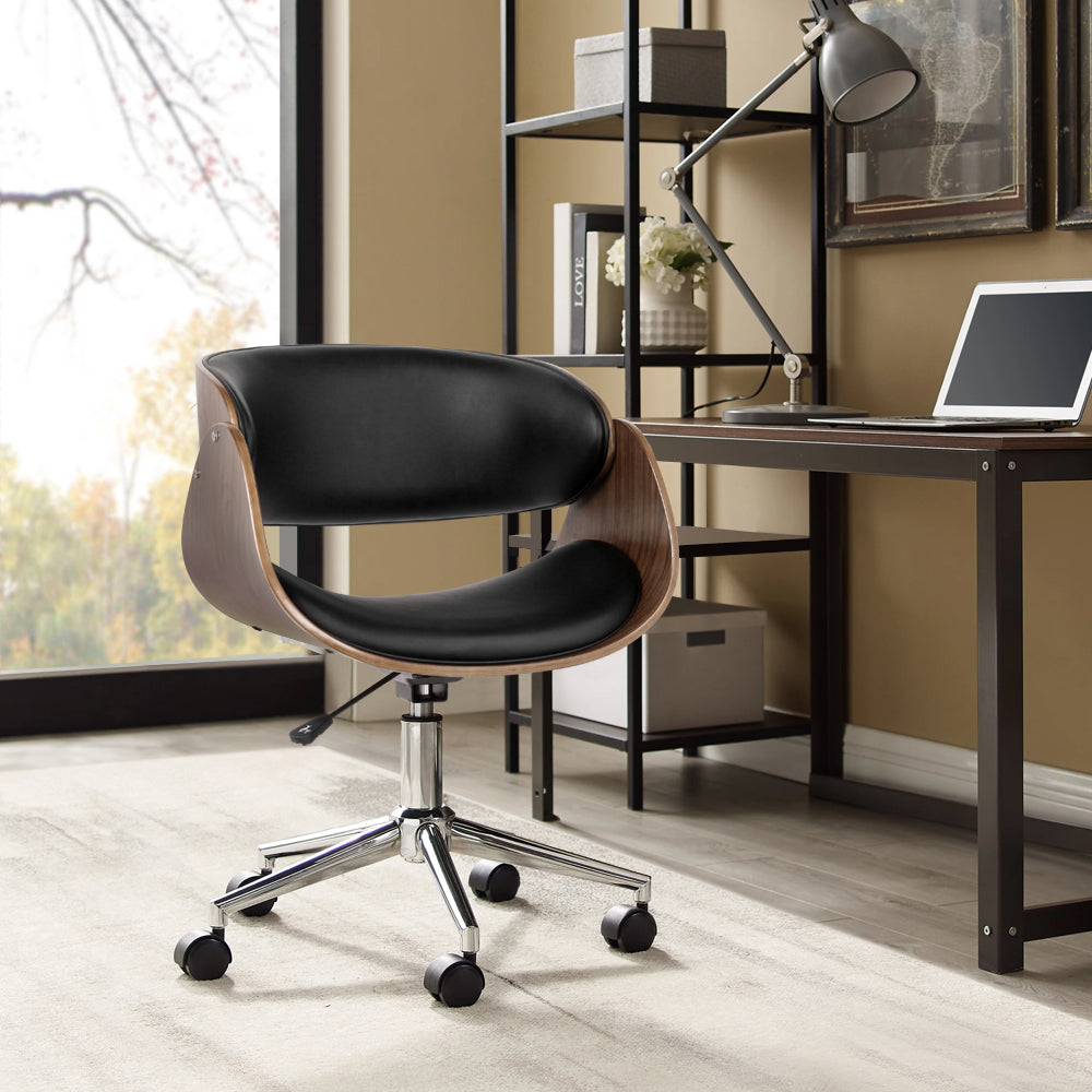 Moloch Office Chair Wooden And Leather - Black