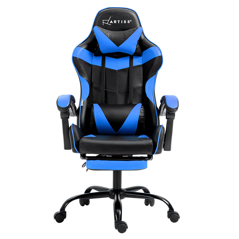 Spyro Office Chair Leather Gaming Chairs Footrest Recliner Study Work - Blue & Black