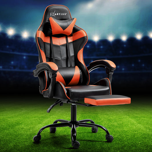Spyro Executive Gaming Office Chair Computer Leather Footrest - Orange