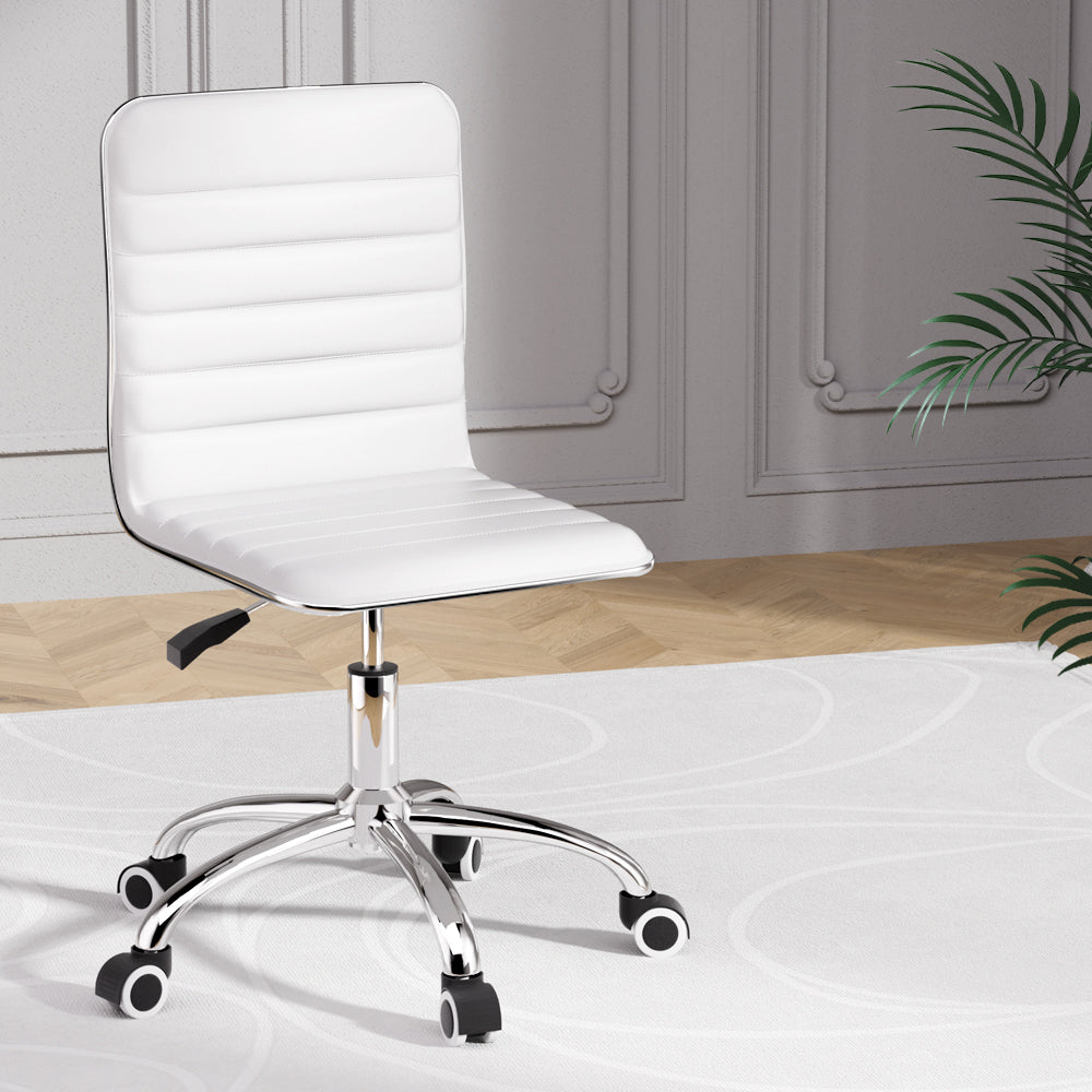 Wario Office Chair Computer Desk PU Leather Low Back - White