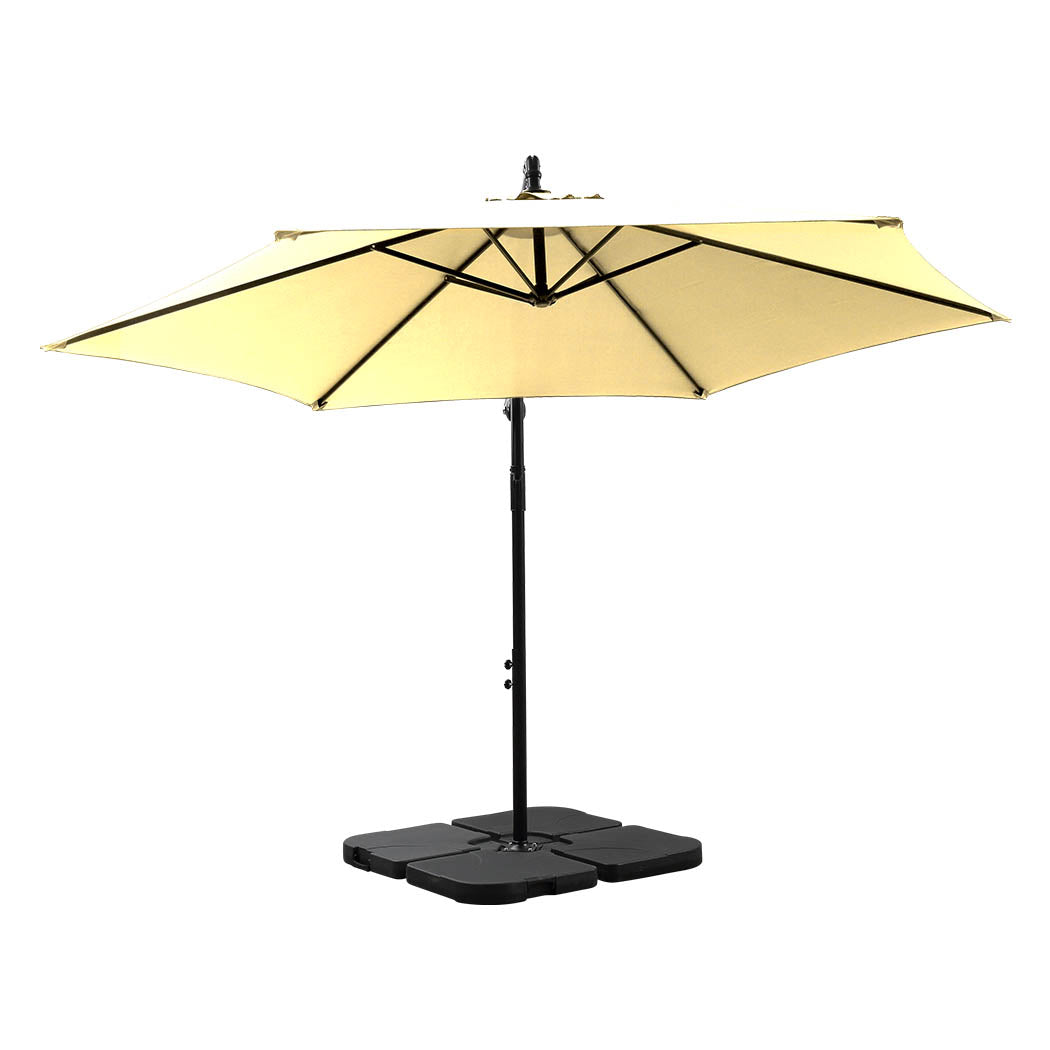 3m Pukalani Outdoor Umbrella Cantilever Stand UV Shade Garden Patio Beach with Base - Beige