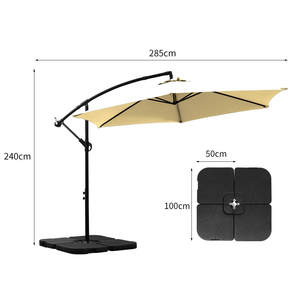 3m Pukalani Outdoor Umbrella Cantilever Stand UV Shade Garden Patio Beach with Base - Beige