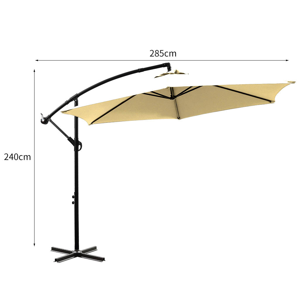 3m Pukalani Outdoor Umbrella Cantilever Cover Garden Patio Beach Crank with Cross Steel Base - Beige