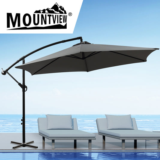 3m Pukalani Outdoor Umbrella Cantilever Cover Garden Patio Beach Crank with Cross Steel Base - Grey