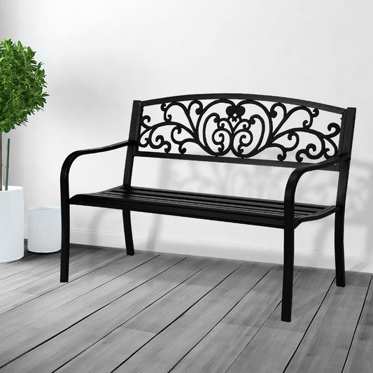 Calyx Garden Bench Seat Patio Cast Iron Benches Seats Lounge Chair - Black