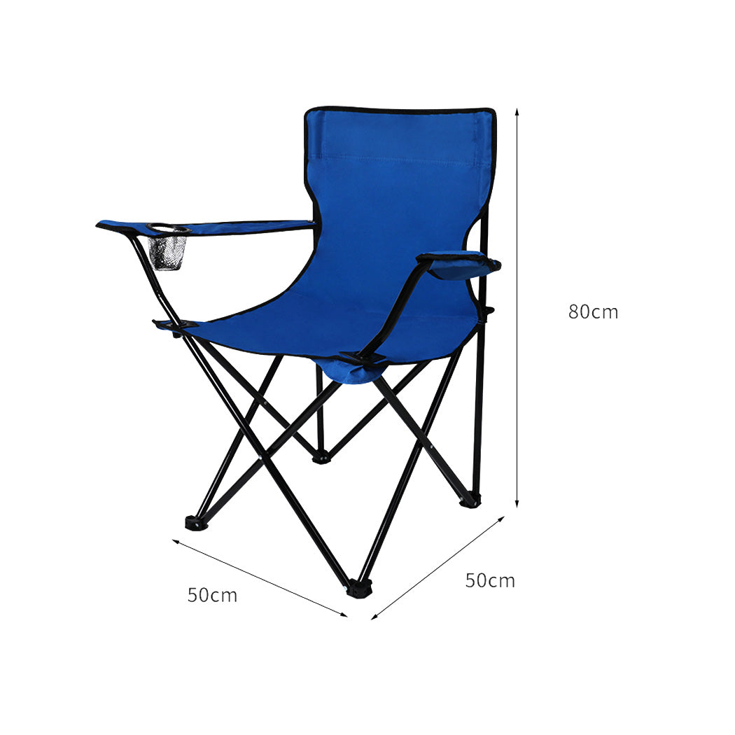 Set of 2 Folding Camping Chairs Arm Foldable Portable Outdoor Fishing Picnic Chair Blue