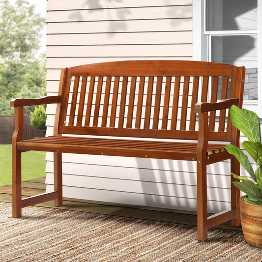 Emeric Outdoor Garden Bench Seat Wooden Chair Patio Furniture Timber Lounge - Brown