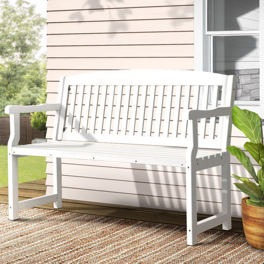 Emeric Outdoor Garden Bench Seat Wooden Chair Patio Furniture Timber Lounge - White
