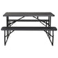 Holden 4-Seater Picnic Patio Bench Camp Folding Table 3-Piece Outdoor Dining Set - Black
