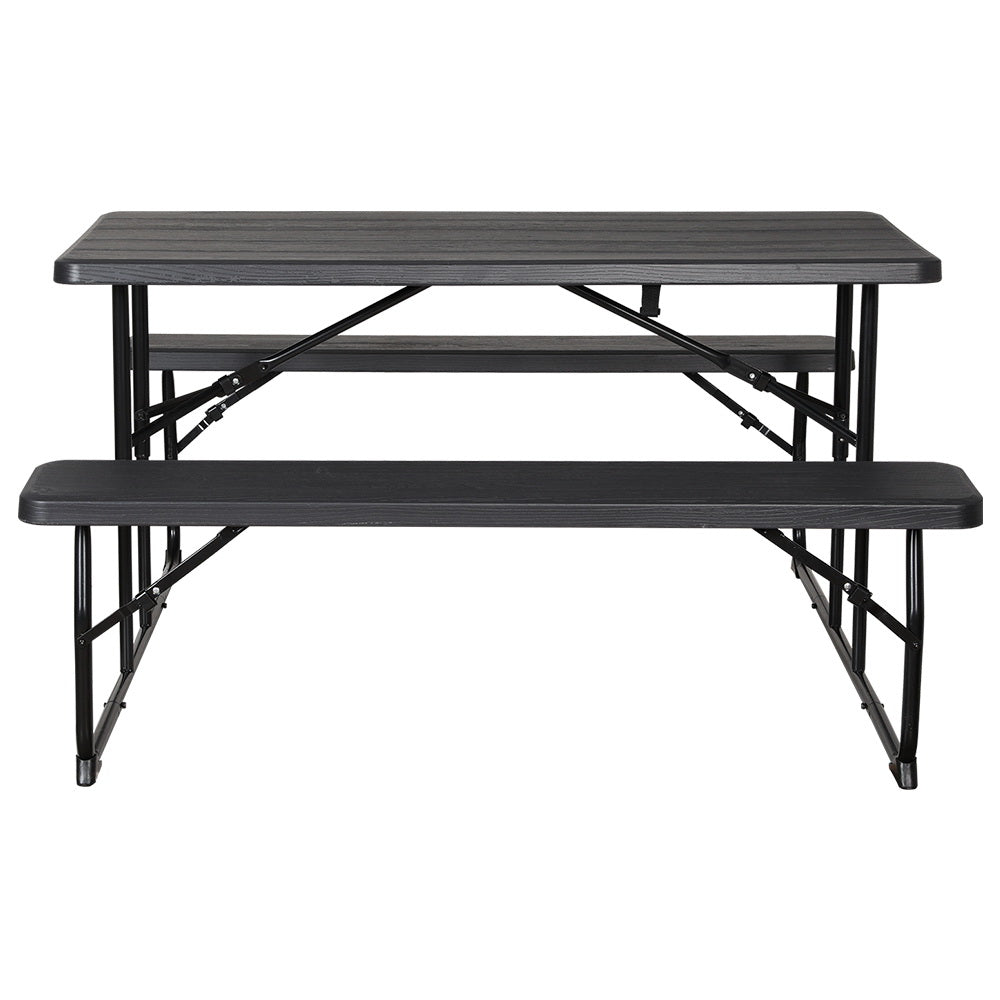 Holden 2-Seater Picnic Patio Bench Camp Folding Table 3-Piece Outdoor Dining Set - Black