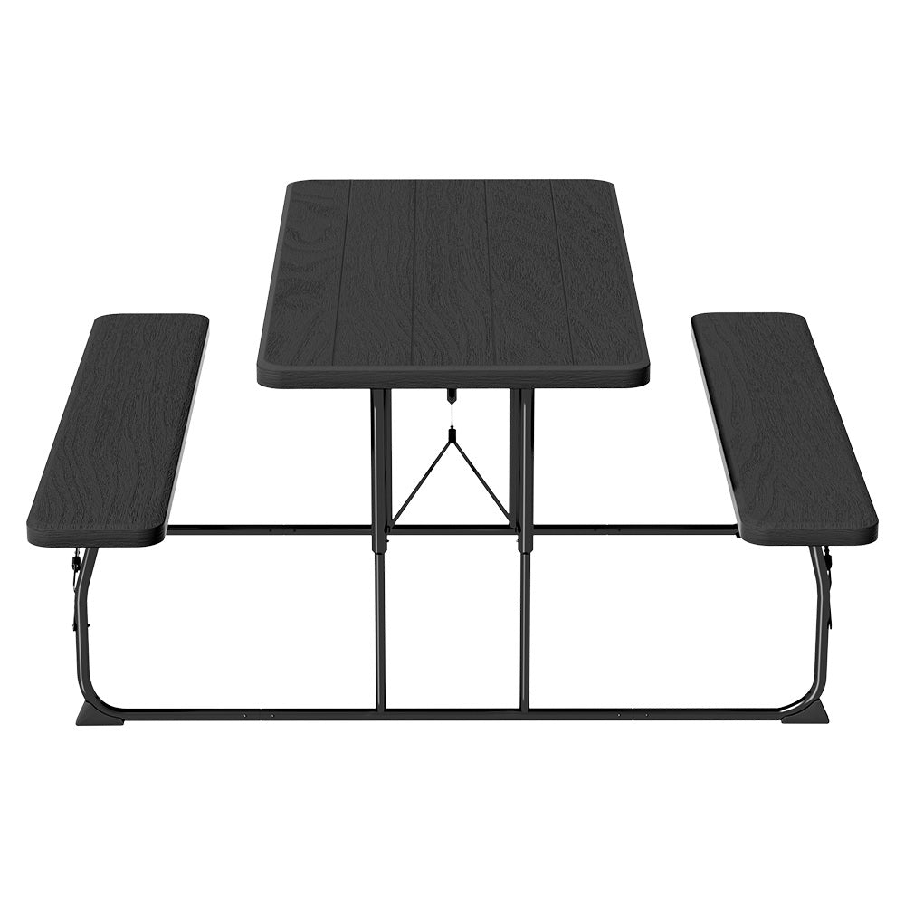 Holden 2-Seater Picnic Patio Bench Camp Folding Table 3-Piece Outdoor Dining Set - Black