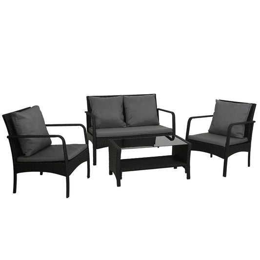 Camborne 4-Seater Furniture Lounge Wicker 4-Piece Outdoor Sofa - Black