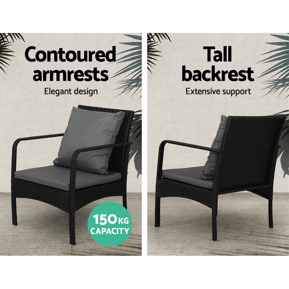 Camborne 4-Seater Furniture Lounge Table Chairs Garden Patio Wicker Sofa 4-Piece Outdoor Sofa - Black