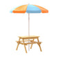 Pablo Kids Table & Chairs Set Outdoor Picnic Bench Umbrella Water Sand Pit Box - Wood
