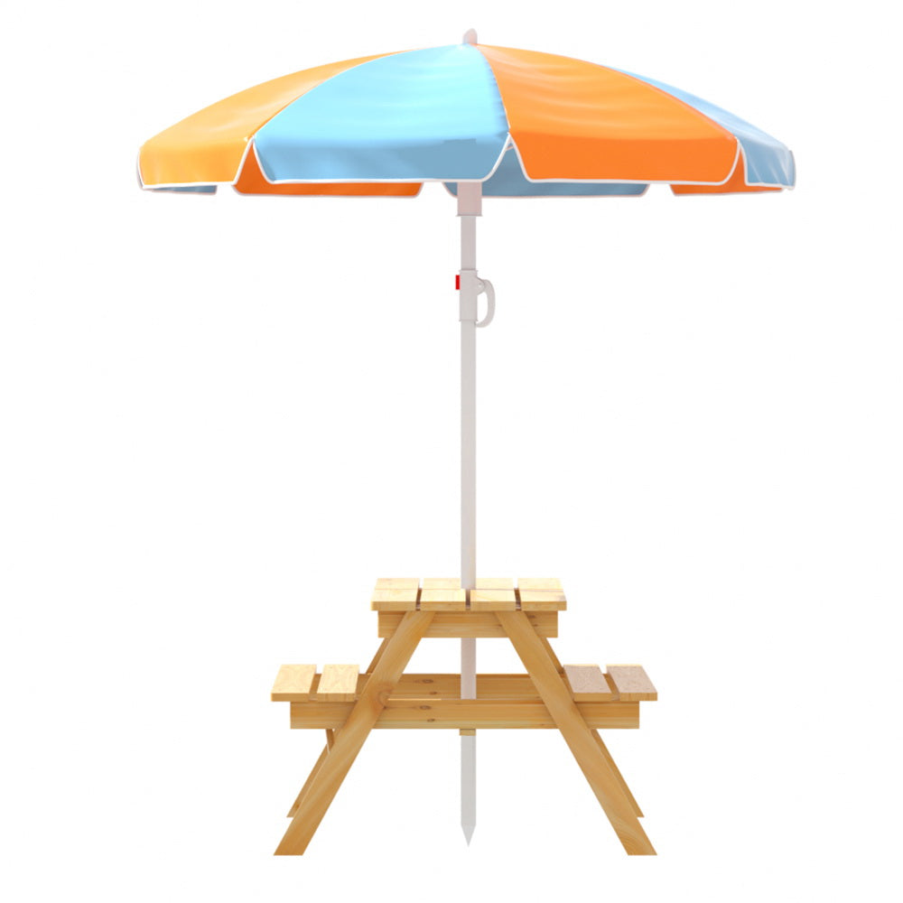 Pablo Kids Table & Chairs Set Outdoor Picnic Bench Umbrella Water Sand Pit Box - Wood