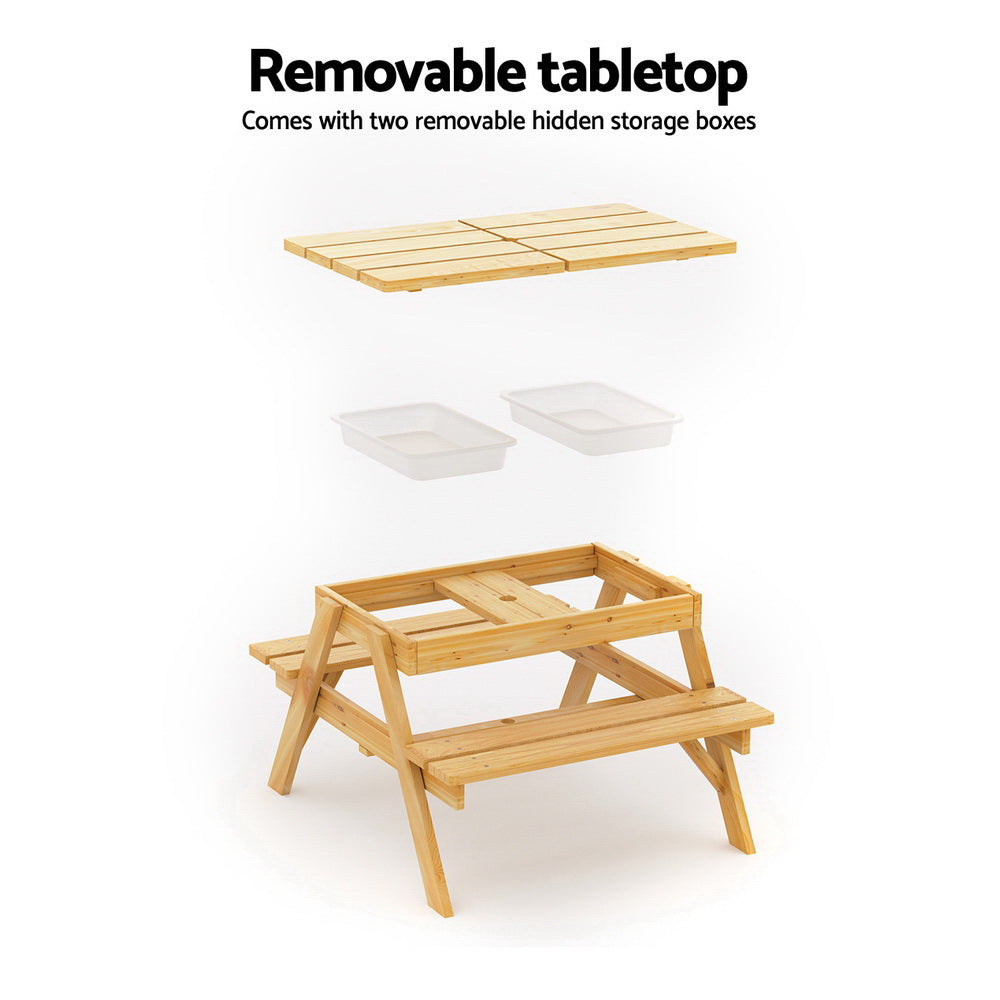 Pablo Kids Table & Chairs Set Outdoor Picnic Bench Umbrella Water Box - Wood