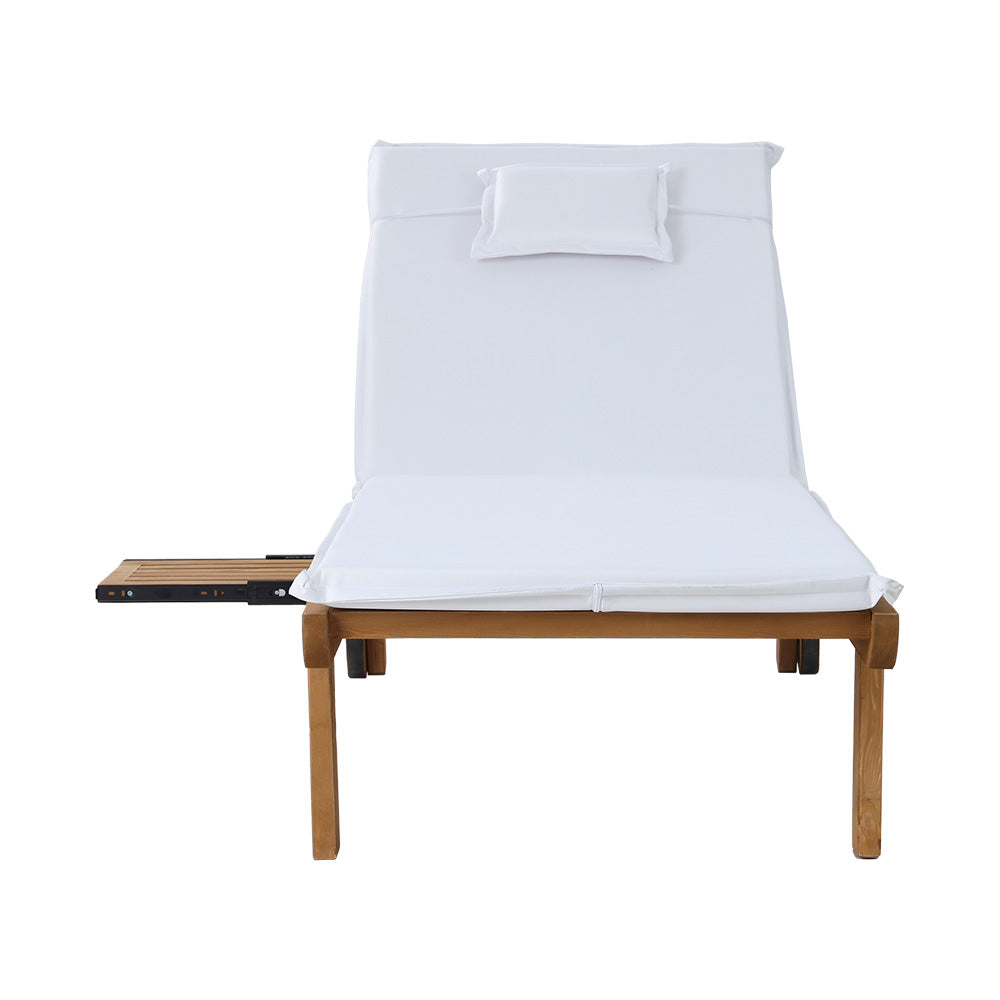 Manchester Outdoor Sun Lounger Wooden Lounge Day Bed Patio Outdoor Setting Furniture with Wheels - White