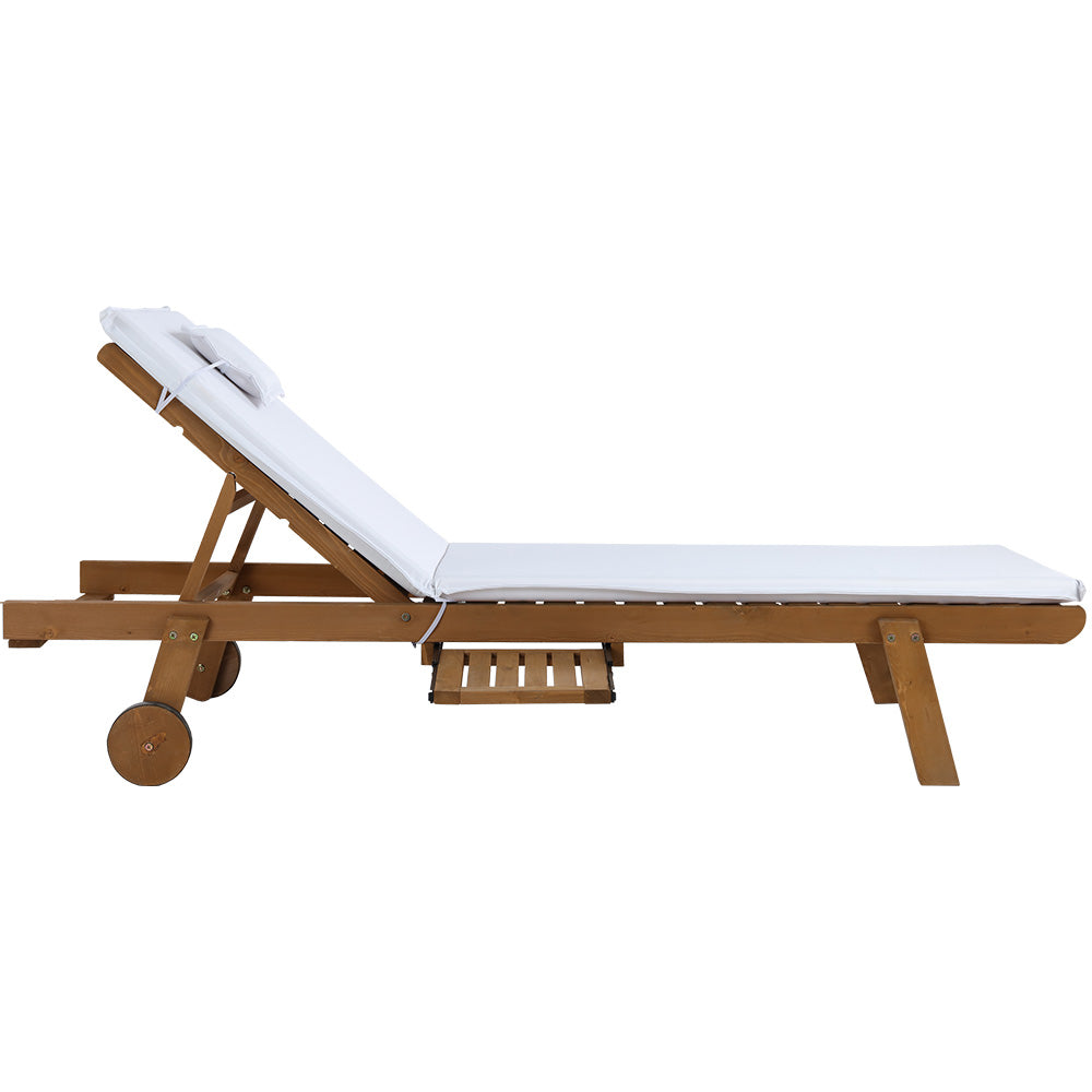 Manchester Outdoor Sun Lounger Wooden Lounge Day Bed Patio Outdoor Setting Furniture with Wheels - White