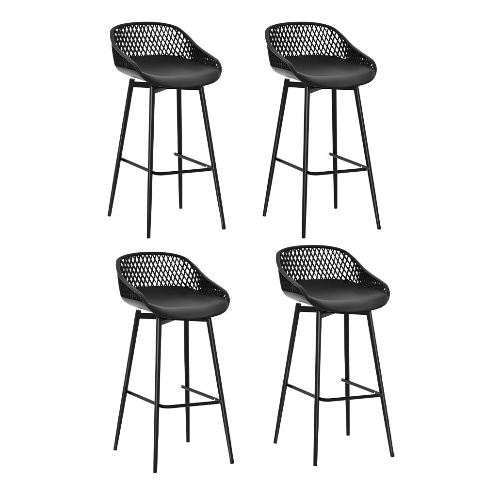 Fica Set of 4 Outdoor Bar Stools Plastic Metal Bistro Patio Dining Chair Balcony - Black