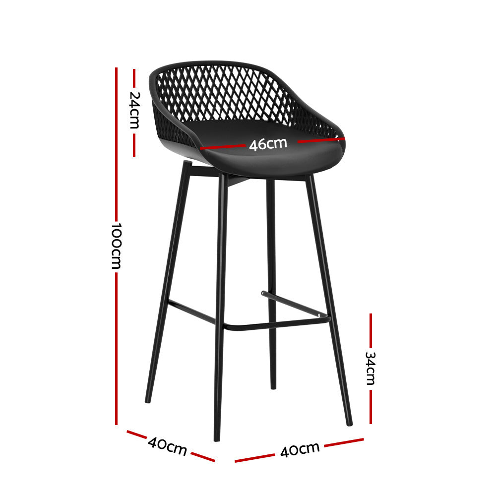 Fica Set of 4 Outdoor Bar Stools Plastic Metal Bistro Patio Dining Chair Balcony - Black