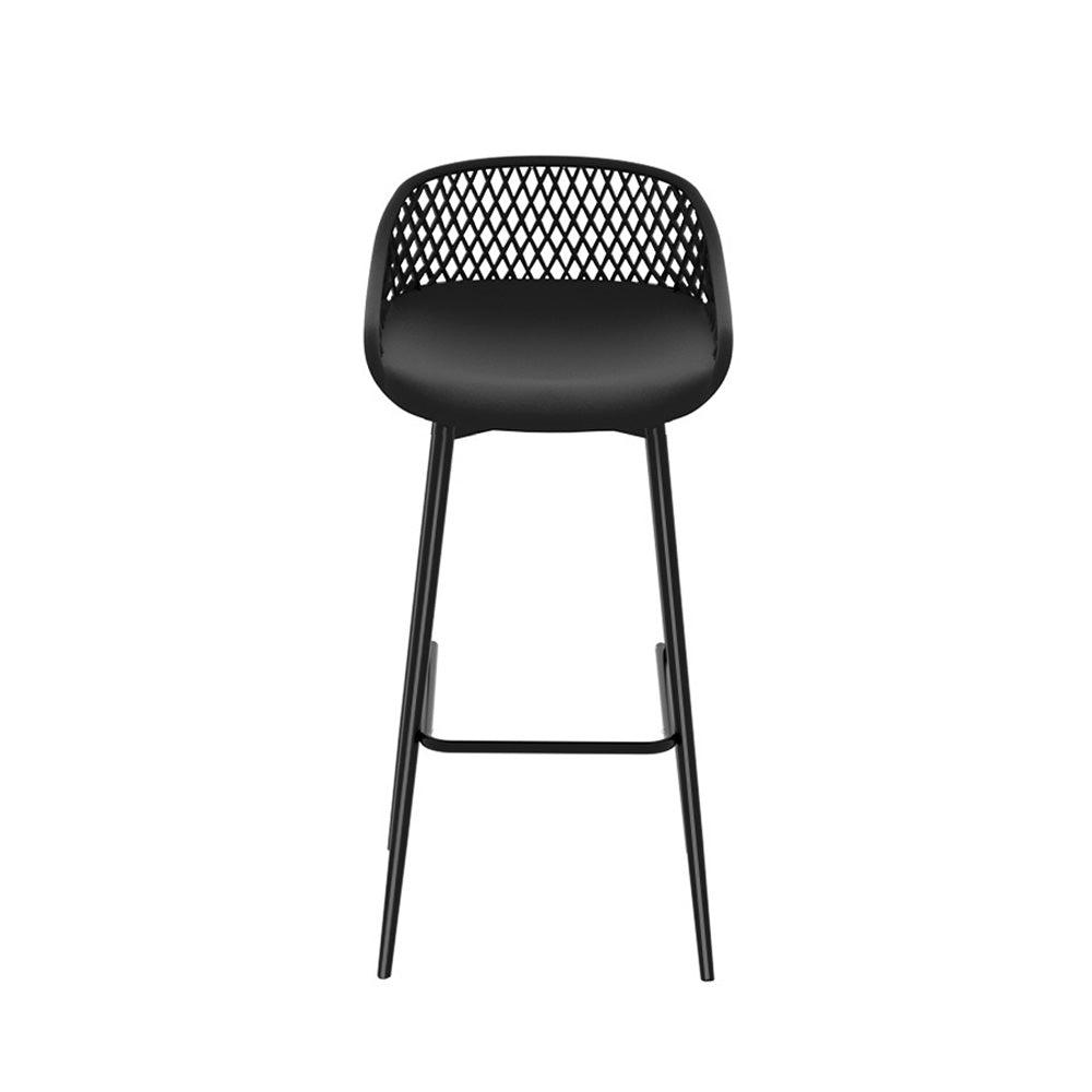 Fica Set of 4 Outdoor Bar Stools Plastic Metal Bistro Patio Dining Chair Balcony - Black