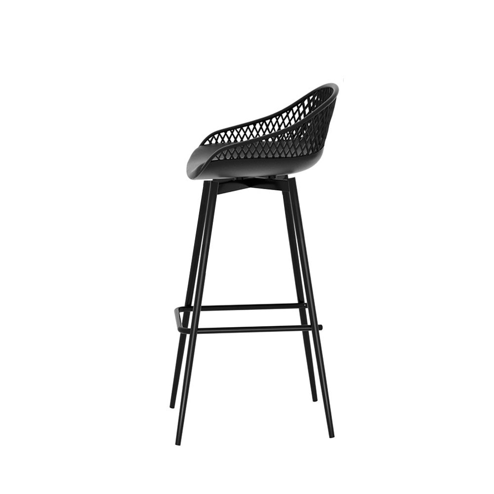 Fica Set of 4 Outdoor Bar Stools Plastic Metal Bistro Patio Dining Chair Balcony - Black