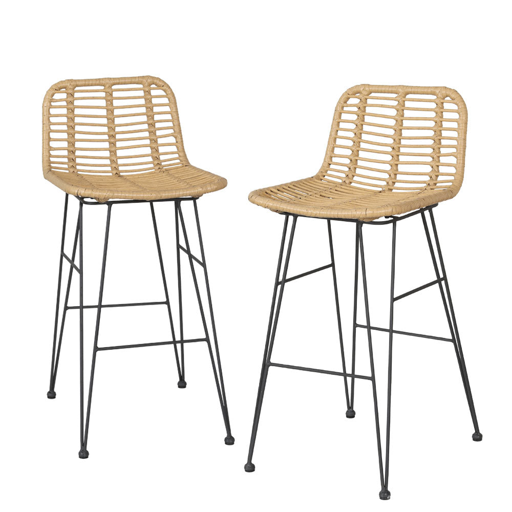 Myles 2-Seater Bar Stools Wicker Chair Patio Balcony 2-Piece Outdoor Bistro Set - Wood