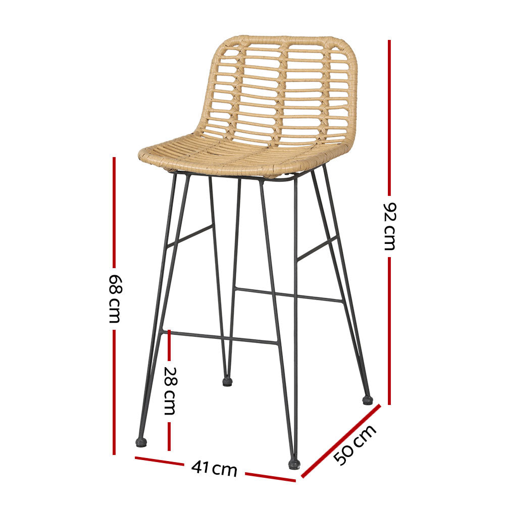 Myles 2-Seater Bar Stools Wicker Chair Patio Balcony 2-Piece Outdoor Bistro Set - Wood