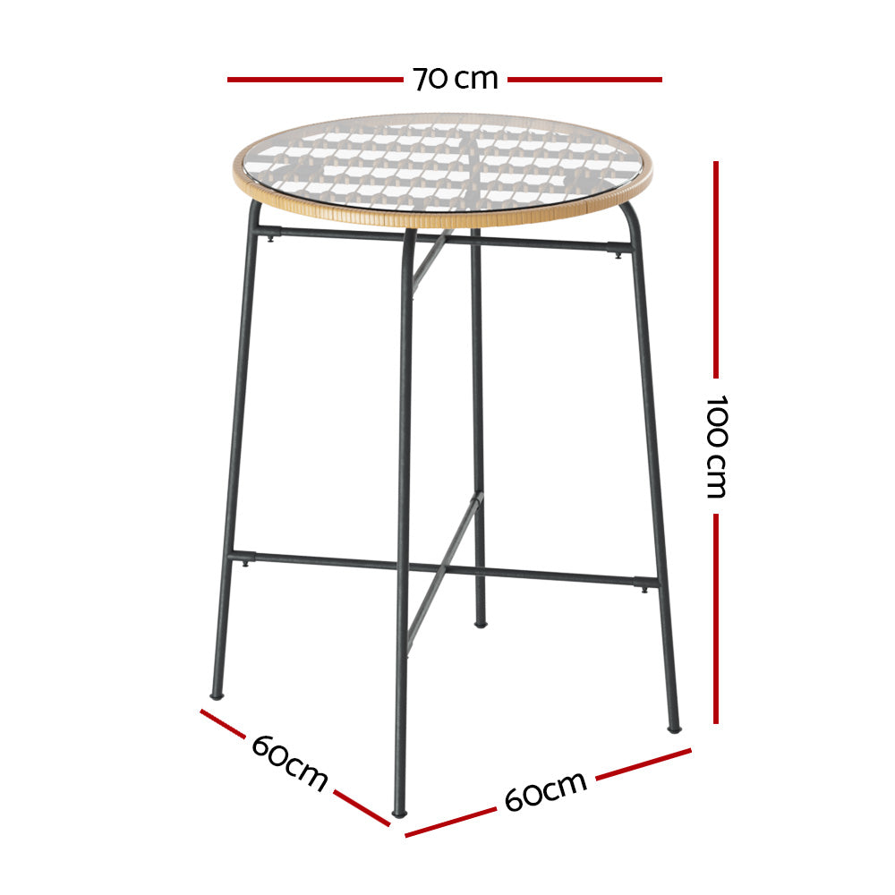 Myles Outdoor Bar Table Wicker Dining Bistro Patio Balcony Glass Table Steel - Wood