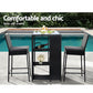 Mark 2-Seater Patio Furniture Chairs Wicker 3-Piece Outdoor Bar Table Stools Set - Black