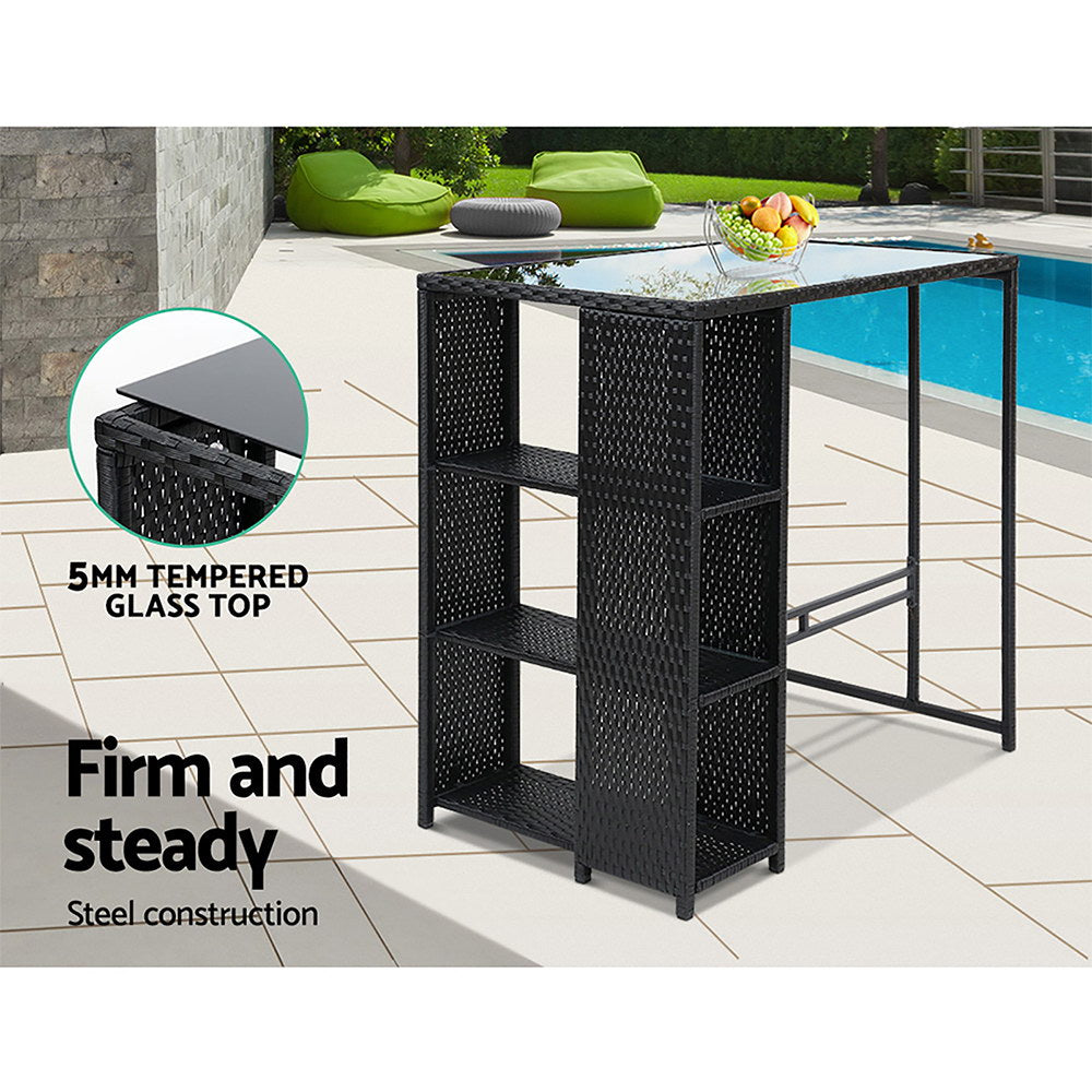 Mark 4-Seater Table Stools Furniture Chairs Wicker Patio Garden 5-Piece Outdoor Bar Set - Black