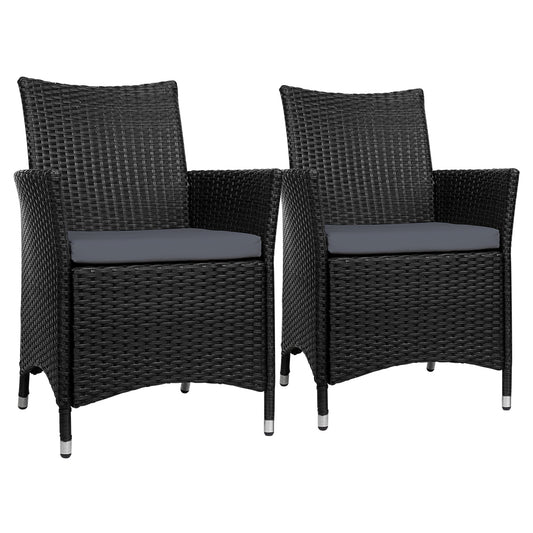 Mitchell Set of 2 Outdoor Bistro Set Chairs Patio Furniture Dining Wicker Garden Cushion - Black