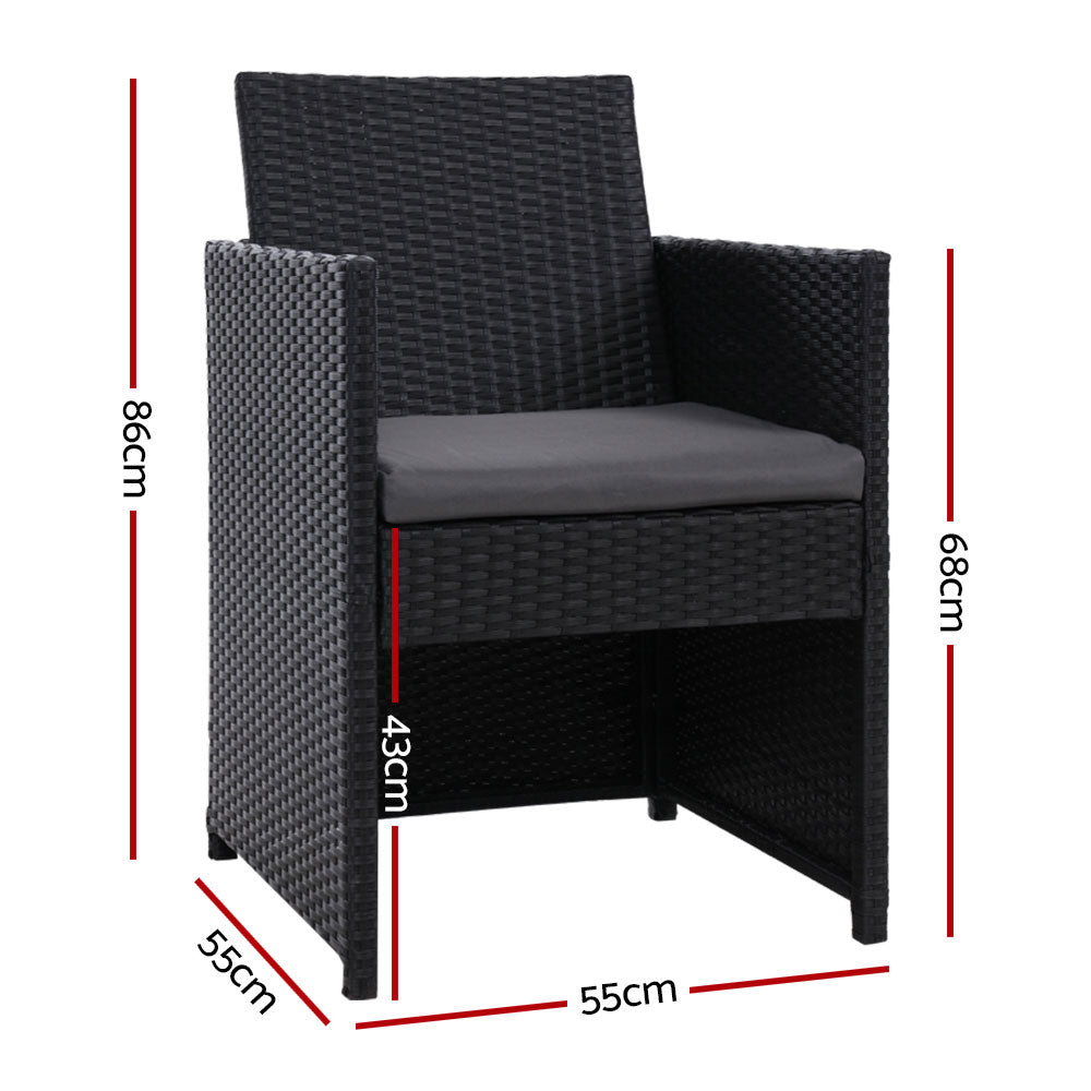 Mitchell 2-Seater Chairs Patio Furniture Wicker Outdoor Lounge Set - Black