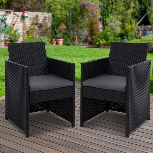 Mitchell 2-Seater Chairs Patio Furniture Wicker Outdoor Lounge Set - Black