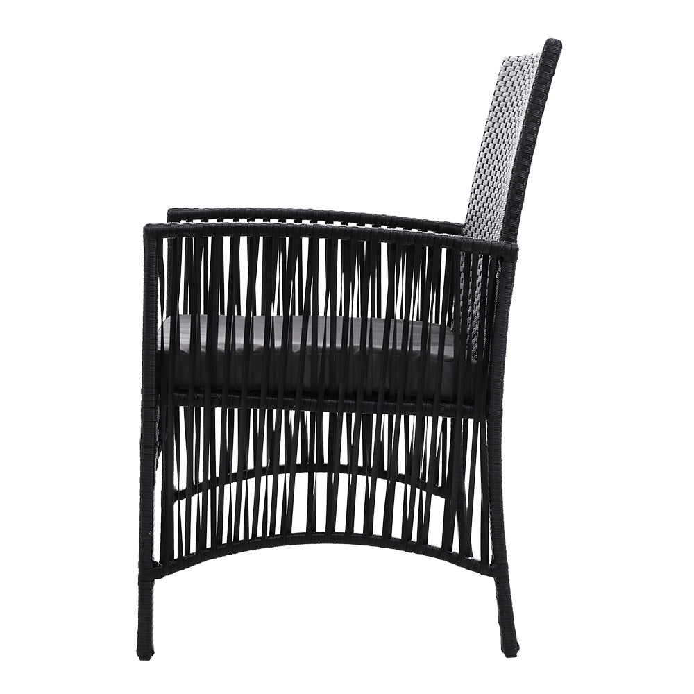 Mitchell Set of 2 Outdoor Dining Chairs Patio Furniture Wicker Lounge Chair Garden - Black