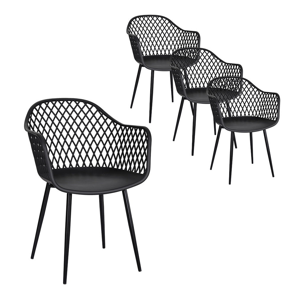 Gerald Set of 4 Outdoor Dining Chairs PP Lounge Chair Patio Furniture Garden - Black