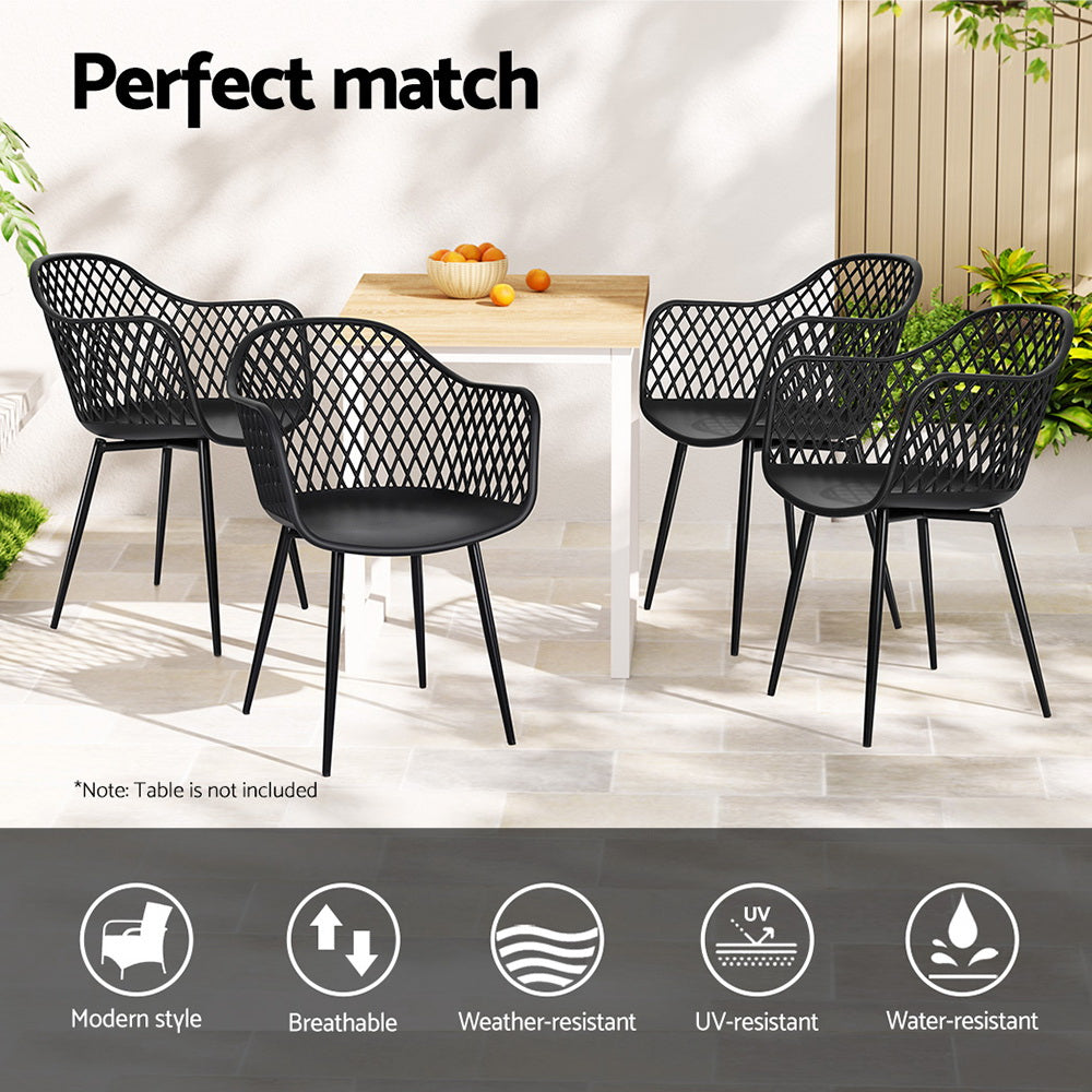 Gerald Set of 4 Outdoor Dining Chairs PP Lounge Chair Patio Furniture Garden - Black