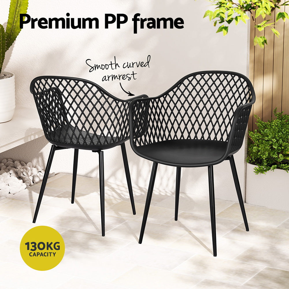 Gerald Set of 4 Outdoor Dining Chairs PP Lounge Chair Patio Furniture Garden - Black