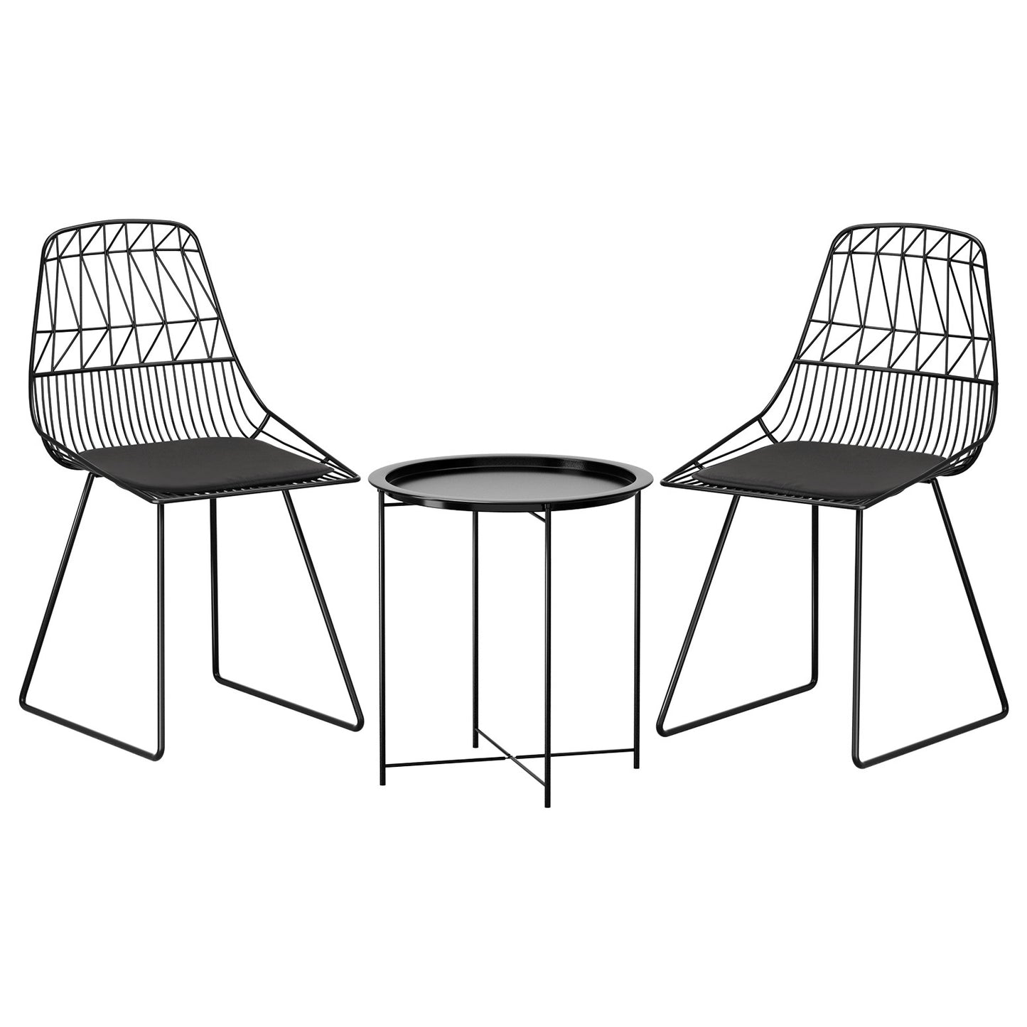 Ambrose 2-Seater Patio Furniture Lounge Chairs Table Garden Set of 3 Outdoor Bistro Set - Black