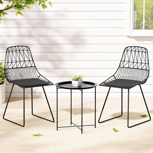 Ambrose 2-Seater Patio Furniture Lounge Chairs Table Garden Set of 3 Outdoor Bistro Set - Black