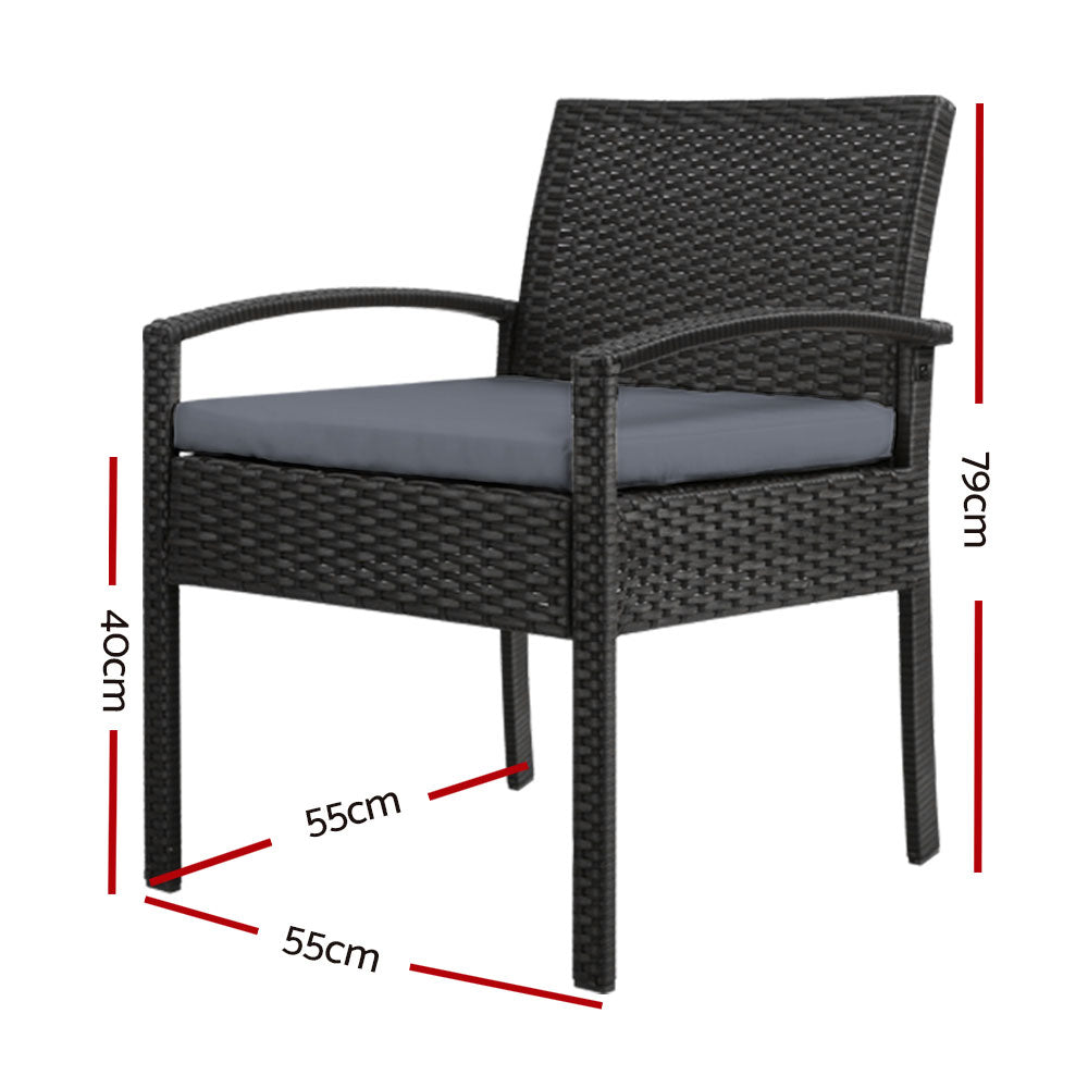 Mitchell Set of 2 Outdoor Dining Chairs Patio Furniture Rattan Lounge Chair Cushion - Black