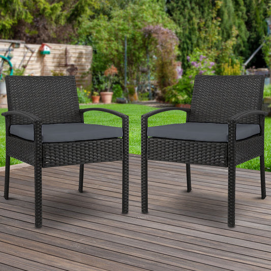 Mitchell Set of 2 Outdoor Dining Chairs Patio Furniture Rattan Lounge Chair Cushion - Black