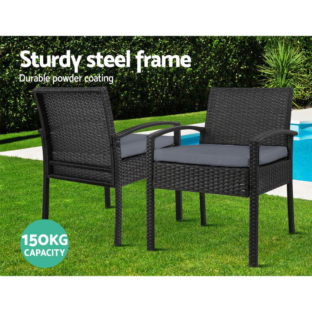 Mitchell Set of 2 Outdoor Dining Chairs Patio Furniture Rattan Lounge Chair Cushion - Black