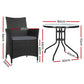 Wareham 2-Seater Chair Table Wicker Patio Tea Coffee Cafe Bar 3-Piece Outdoor Furniture - Black