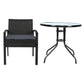 Burgess 2-Seater Furniture Chairs Wicker Garden Patio Cushion Tea Coffee Cafe Bar 3-Piece Outdoor Sofa - Black