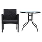 Shane 2-Seater Chairs Patio Furniture Chair Wicker Garden Cushion Tea Coffee Cafe Bar 3-Piece Outdoor Bistro Set - Black