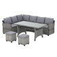Zion 8-Seater Furniture Lounge Sofa Wicker Ottoman 5-Piece Outdoor Dining Set - Grey