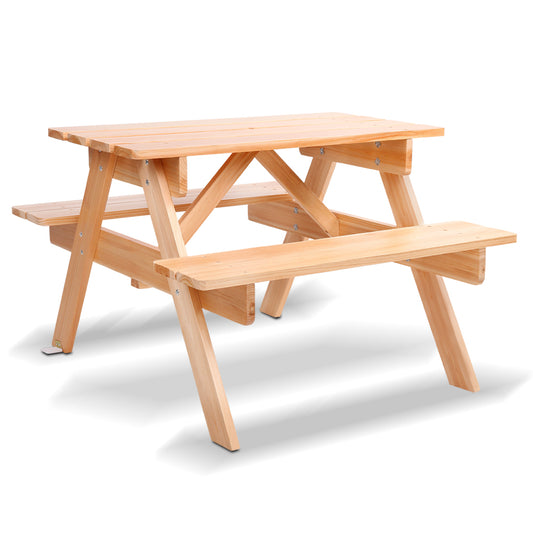 Portia Kids Table & Chairs Set Kids Outdoor Picnic Bench Children Wooden - Natural