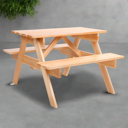 Portia Kids Table & Chairs Set Kids Outdoor Picnic Bench Children Wooden - Natural