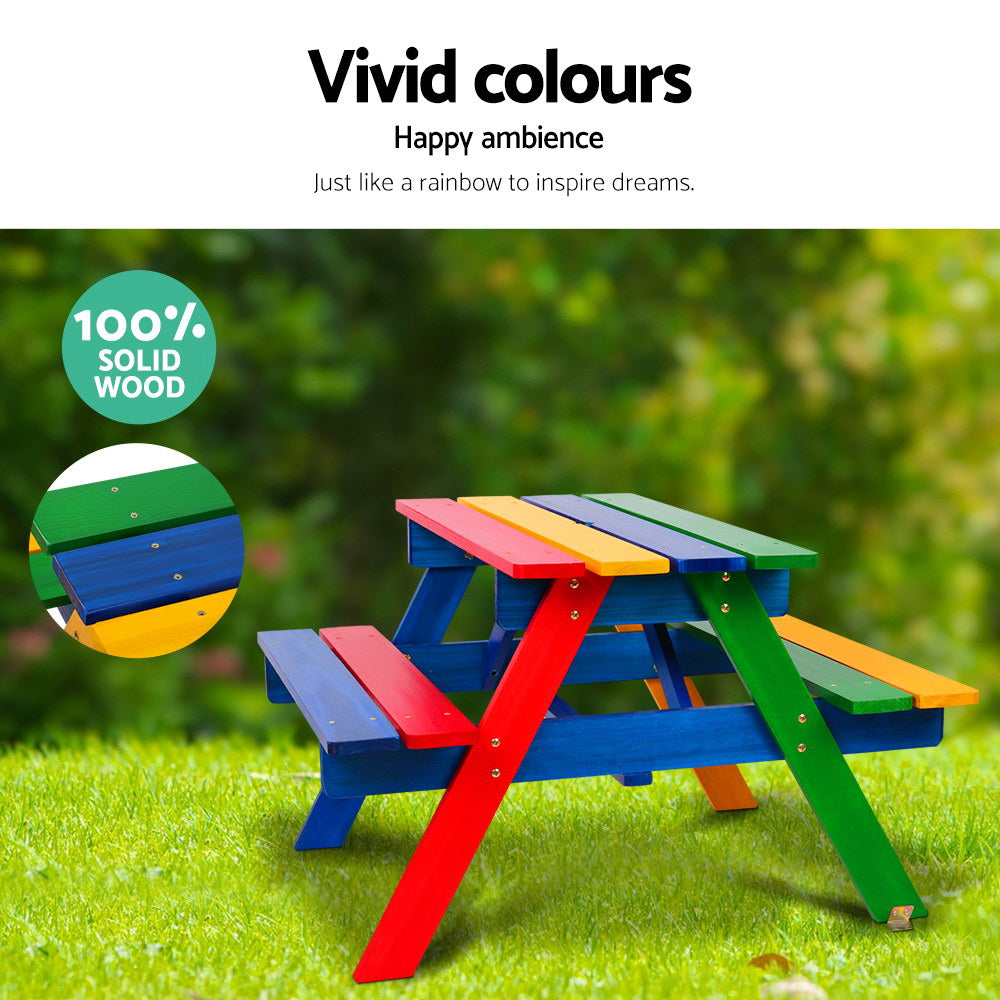 Portia Kids Table & Chairs Set Kids Wooden Picnic with Umbrella - Multicolour